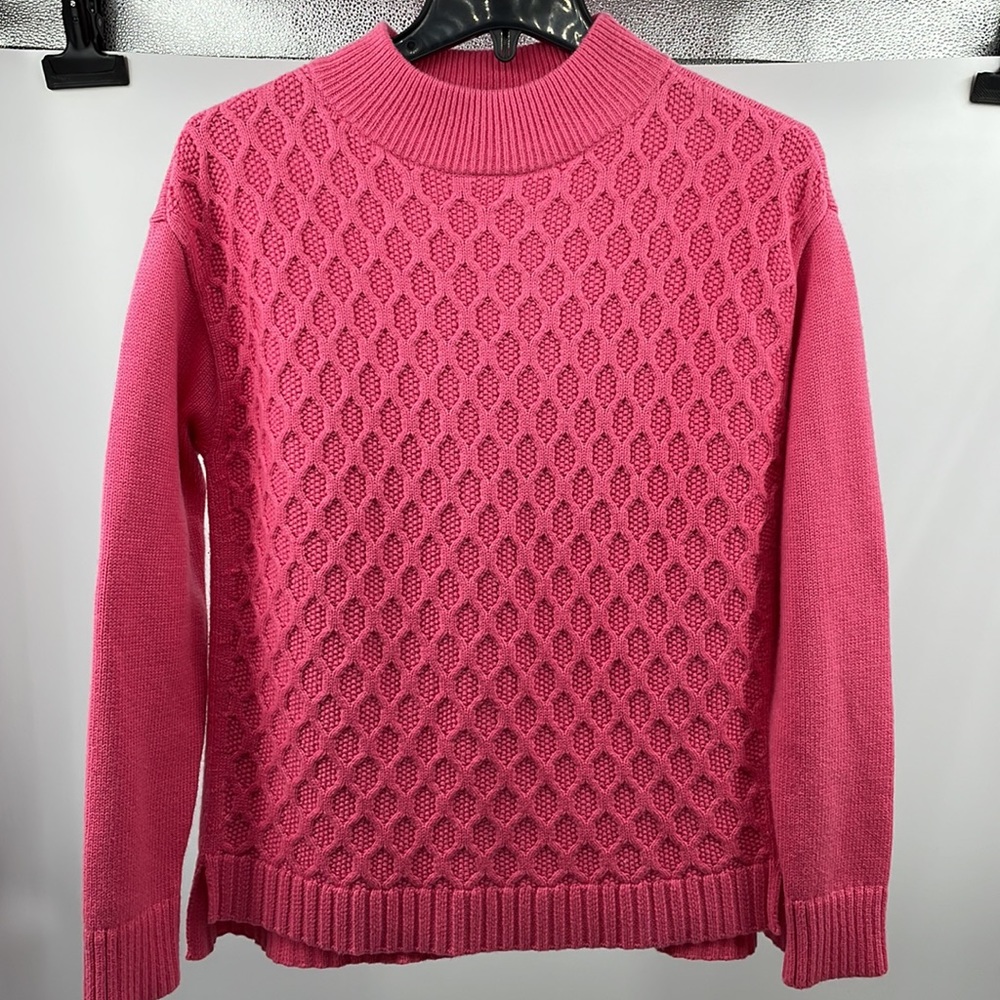 Talbots pink honeycomb cable mock neck knit sweater Size Medium P
